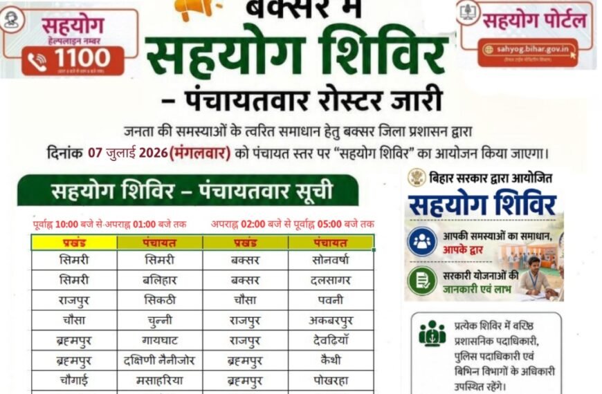 अब पंचायत में ही होगा समस्याओं का समाधान: बक्सर प्रशासन का बड़ा अभियान, 7 जुलाई को जिलेभर में लगेंगे सहयोग शिविर