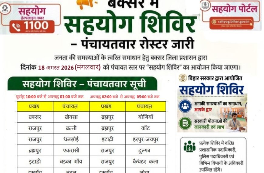अब पंचायत में ही होगा समस्याओं का समाधान, 18 अगस्त को बक्सर के 17 पंचायतों में लगेगा सहयोग शिविर