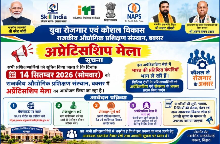 बक्सर में 14 सितंबर को लगेगा प्रधानमंत्री अप्रेंटिशिप मेला, युवाओं को रोजगार का बड़ा मौका